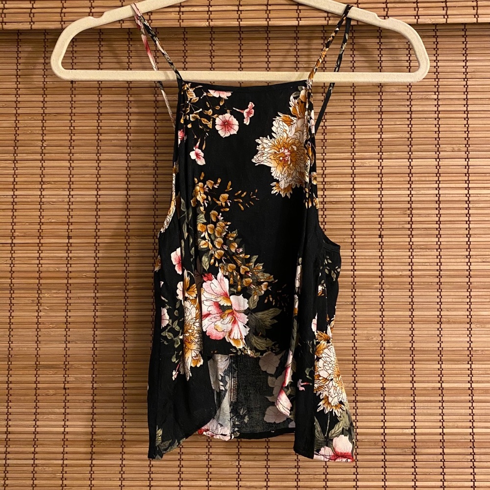 Anthropologie Maeve Floral Silk Crop Tank